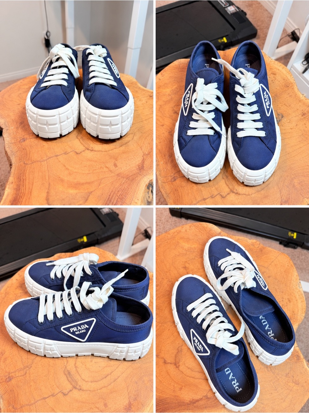 Prada Womens Platform Sneakers with White Soles (Navy Blue)